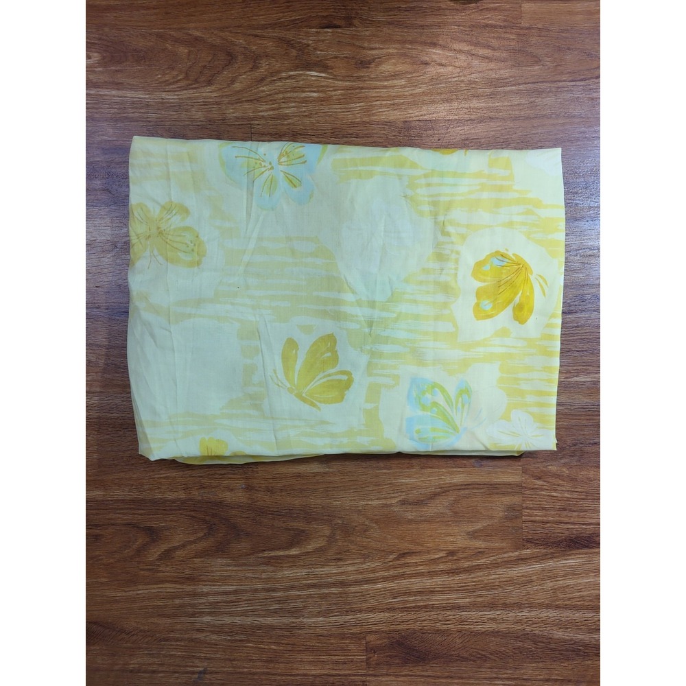 Vintage 70s Twin Fitted Sheet MCM Butterfly Retro‎ Yellow Orange Cottage